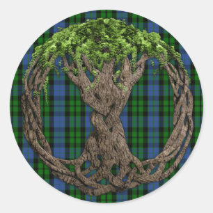 Adesivo Redondo Clan MacKay Tartan E Árvore Celta Da Vida