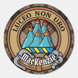 Adesivo Redondo Clan MacKenzie Crest sobre Brown caçando Tartan