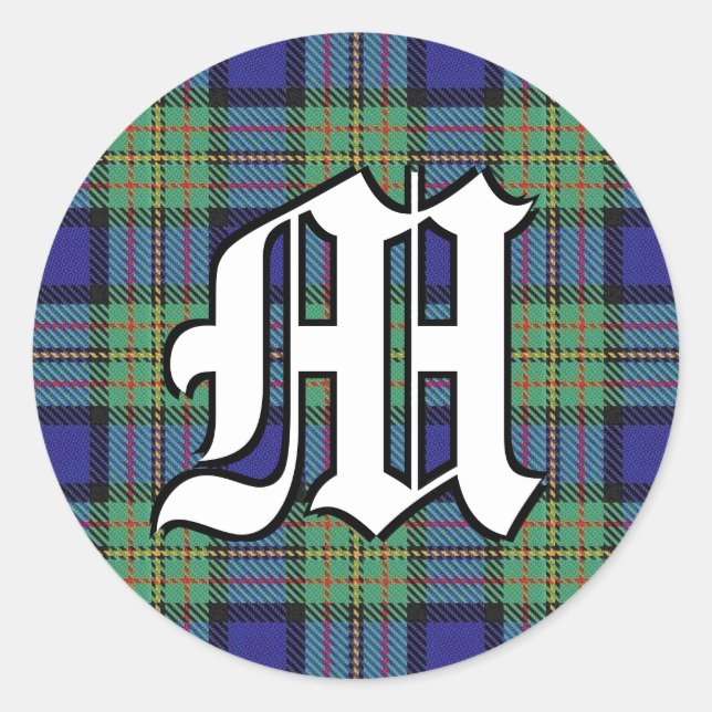 Adesivo Redondo Clan MacLaren Tartan Monograma Clássico (Frente)
