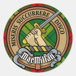 Adesivo Redondo Clan MacMillan Crest sobre Tartan