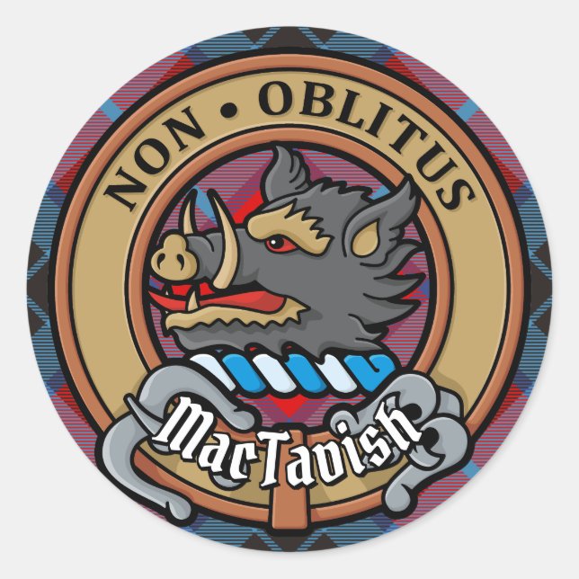 Adesivo Redondo Clan MacTavish Crest sobre Tartan (Frente)