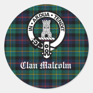 Adesivo Redondo Clan Malcolm Crest Crachá e Tartan