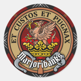 Adesivo Redondo Clan Marjoribanks Crest sobre Tartan