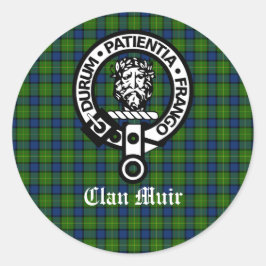 Adesivo Redondo Clan Muir Crest Crachá e Tartan