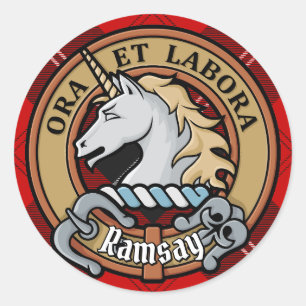 Adesivo Redondo Clan Ramsay Crest sobre o Red Tartan