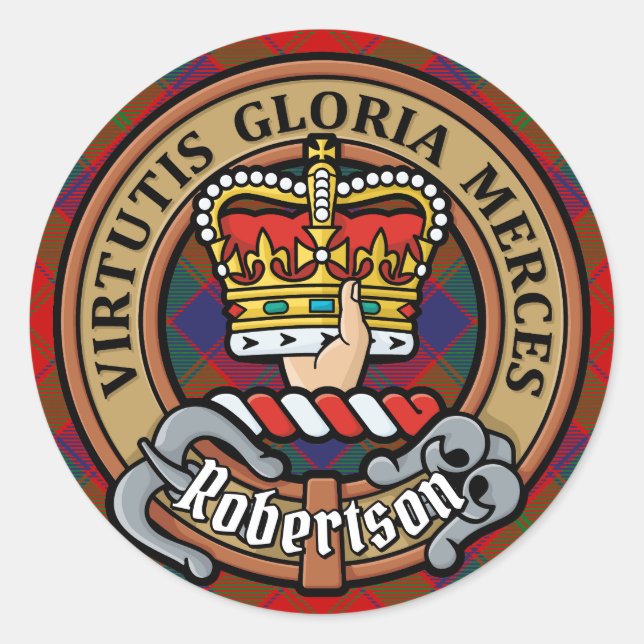 Adesivo Redondo Clan Robertson Crest sobre Tartan (Frente)