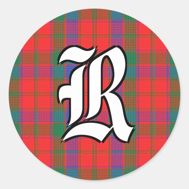 Adesivo Redondo Clan Robertson Tartan Monograma Clássico (Frente)