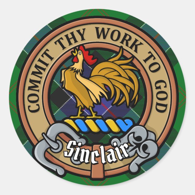 Adesivo Redondo Clan Sinclair Crest sobre a Caça ao Tartan (Frente)