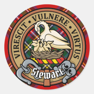 Adesivo Redondo Clan Stewart Crest sobre o Royal Tartan