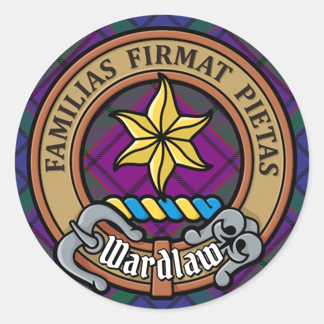 Adesivo Redondo Clan Wardlaw Crest sobre Tartan (Frente)