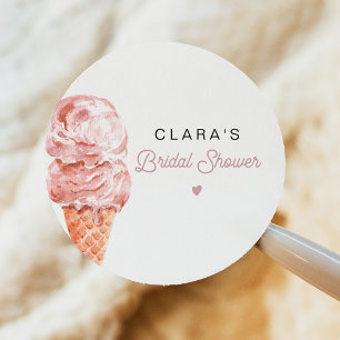 Adesivo Redondo CLARA Sorvete Retrô Blush Favor de Chá de Noiva Cl