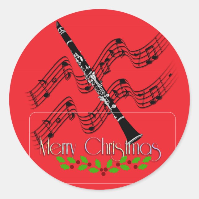Adesivo Redondo Clarinet de Natal, Feliz Natal! (Frente)