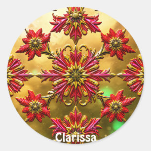 Adesivo Redondo CLARISSA ~ Dourado Natal Vermelho brilhante ~