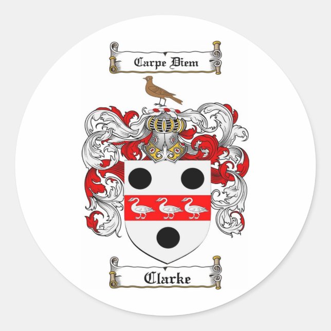 ADESIVO REDONDO CLARKE FAMILY CREST - CLARKE CASACO DE ARMAS (Frente)