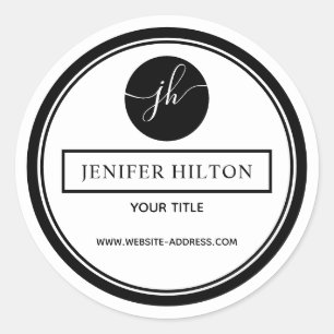 Adesivo Redondo Clas de monograma simples e preto