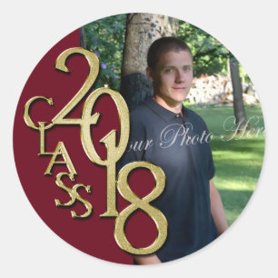 Adesivo Redondo Classe de 2018 Burgundy e Graduação Dourada