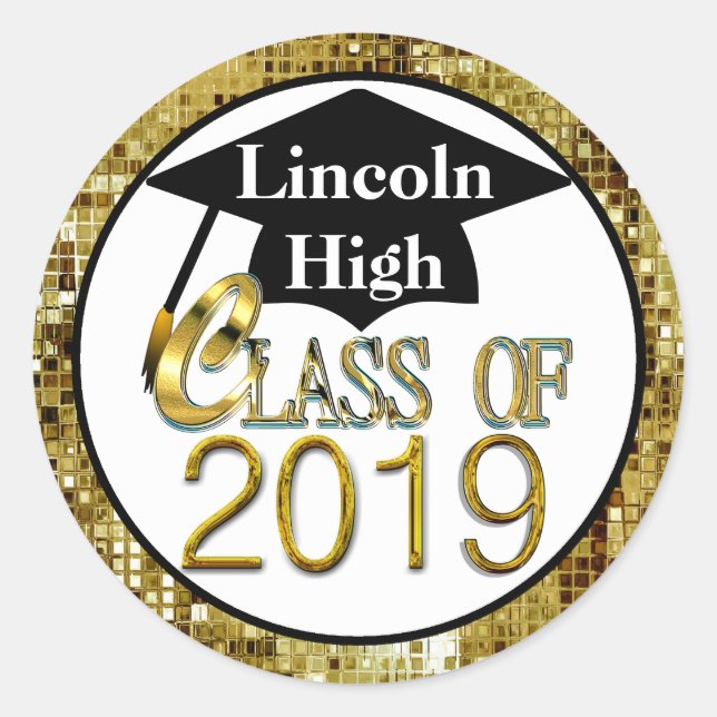 Adesivo Redondo Classe De 2019 Selos De Graduação Dourada Com Espu (Frente)