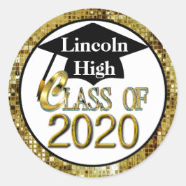 Adesivo Redondo Classe De 2020 Selos De Graduação Dourada Com Espu