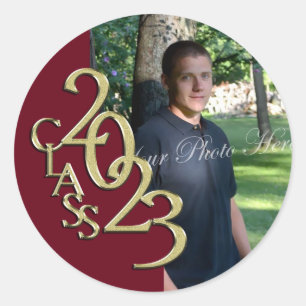 Adesivo Redondo Classe de 2023 Burgundy e Dourada Graduação Clássi