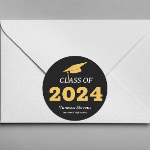 Adesivo Redondo Classe de 2024 Dourado negro legante personalizado