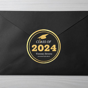 Adesivo Redondo Classe de 2024 Dourado negro legante personalizado