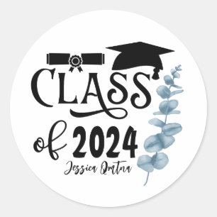 Adesivo Redondo Classe De 2024, preto e branco simples