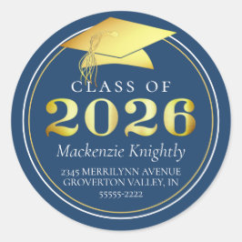 Adesivo Redondo Classe de 2025 Elegant Blue Return Address