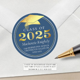 Adesivo Redondo Classe de 2025 Elegant Blue Return Address