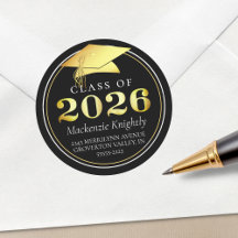 Classe de 2025 Elegante Black Dourado Return Addre
