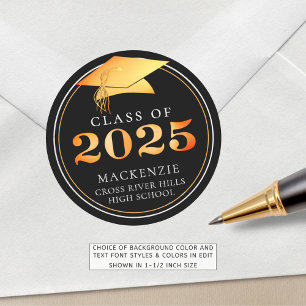 Adesivo Redondo Classe de 2025 Laranja Elegante Personalizado