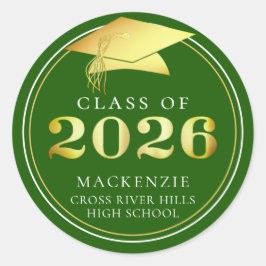 Adesivo Redondo Classe de 2025 Verde Elegante Personalizado Dourad