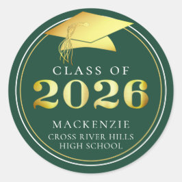Adesivo Redondo Classe de 2025 Verde Escuro Elegante Personalizado