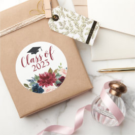 Adesivo Redondo Classe de Aquarela Floral Burgundy