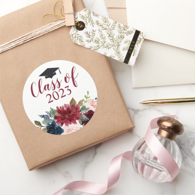 Adesivo Redondo Classe de Aquarela Floral Burgundy (Presentear)