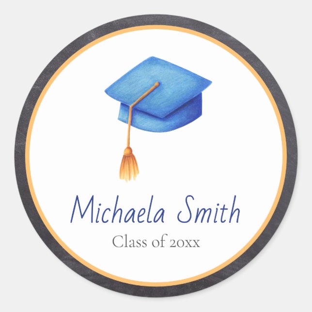 Adesivo Redondo Classe de Boné de formatura Azul Claro com Tassel (Frente)