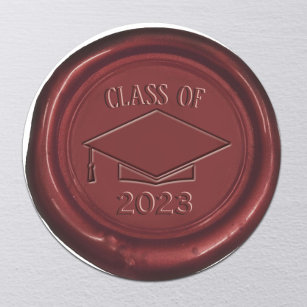 Adesivo Redondo Classe de boné de formatura de 2024 Red Wax Seal