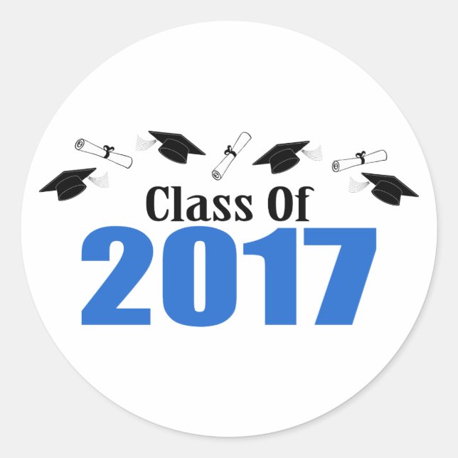 Adesivo Redondo Classe De Bonés E Diplomas De 2017 (Azul) (Frente)