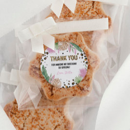 Adesivo Redondo Classe de Chá de fraldas de Aniversário de Um Leop