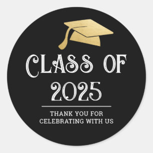 Adesivo Redondo Classe de chapéu Formando 2025 Obrigado Preto