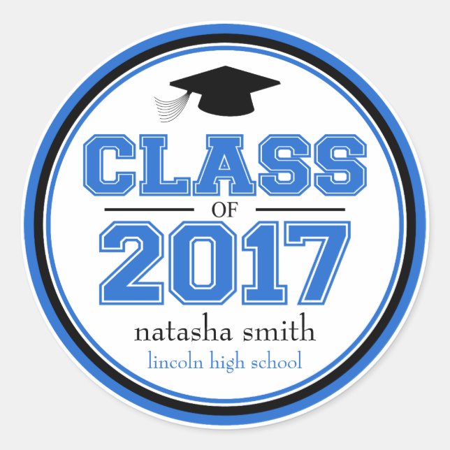 Adesivo Redondo Classe De Favor Da Graduação 2017 (Azul / Preto) (Frente)