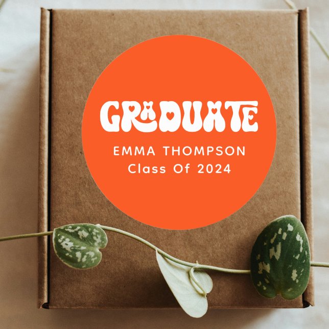 Adesivo Redondo Classe De Formando De Laranja Retro De 2024 (Criador carregado)