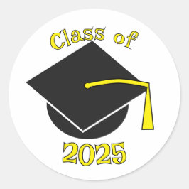 Adesivo Redondo Classe de Graduação Amarelo de Chapéu de 2025