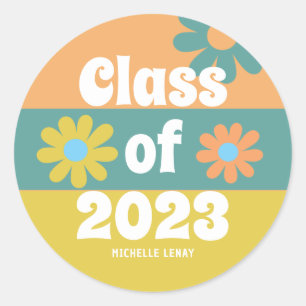 Adesivo Redondo Classe de Graduação de Daisies Retro de 2023
