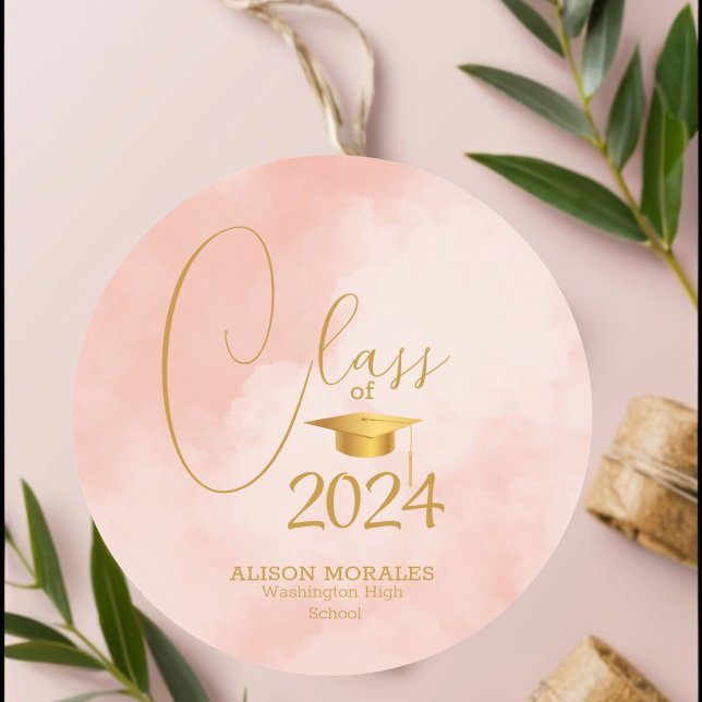 Adesivo Redondo Classe De Graduação De Pêssego De Goldenrod 2024 (Criador carregado)