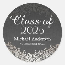 Adesivo Redondo Classe de Graduação do Damasco de Prata Vintage El