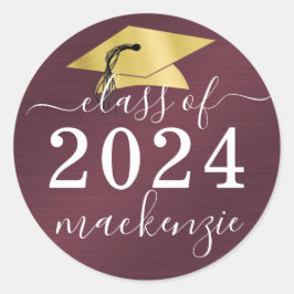 Adesivo Redondo Classe De Graduação Do Marrom De Script Metálico