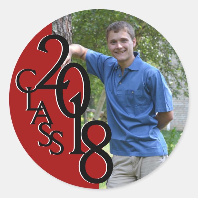 Adesivo Redondo Classe de Graduação Red Varsity 2018 com Foto (Frente)