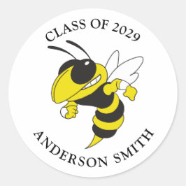 Adesivo Redondo Classe de Graduação Simples de Jaqueta Amarelo Pre