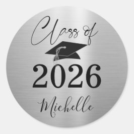 Adesivo Redondo Classe de Script de Prata Metálica de Graduação