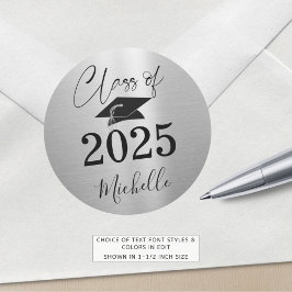 Adesivo Redondo Classe de Script de Prata Metálica de Graduação